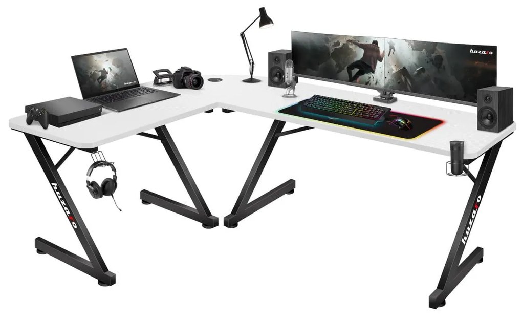 Rohový PC stolík Hyperion 7.0 (čierna + biela). Akcia -22%. Vlastná spoľahlivá doprava až k Vám domov. 1087521
