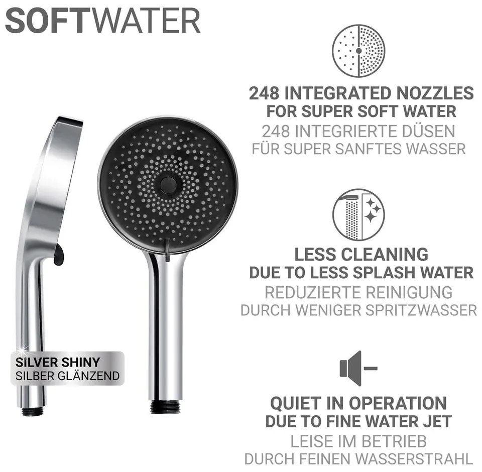 Plastová sprchová hlavica v striebornej farbe ø 12 cm Softwater – Wenko