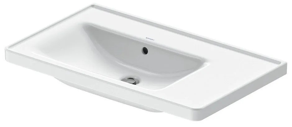 DURAVIT D-Neo asymetrické umývadlo na skrinku s odkladacou plochou vpravo, bez otvoru, s prepadom, 800 x 480 mm, biela, s povrchom WonderGliss, 23698000601