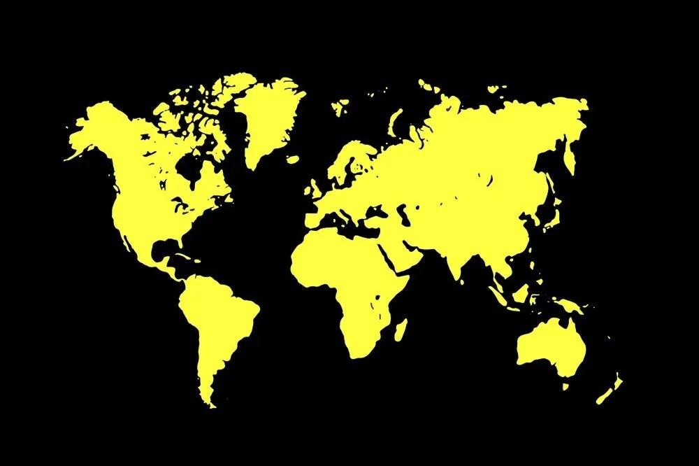 Samolepiaca tapeta žltá mapa na čiernom pozadí - 225x150