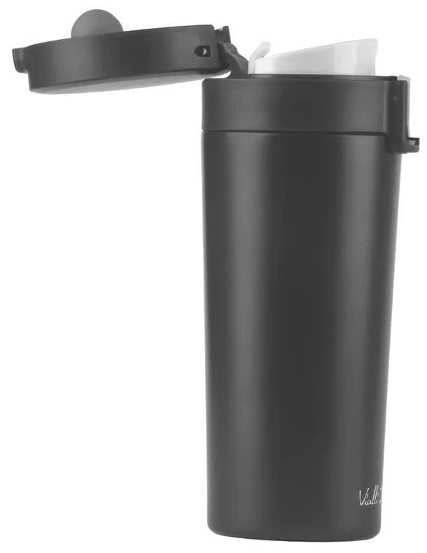 Čierny cestovný termohrnček Vialli Design Fuori, 400 ml