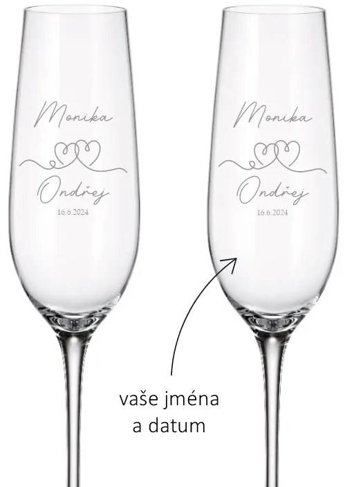 Dekorant Svadobné poháre na šampanské SRDCE 270 ml 2KS
