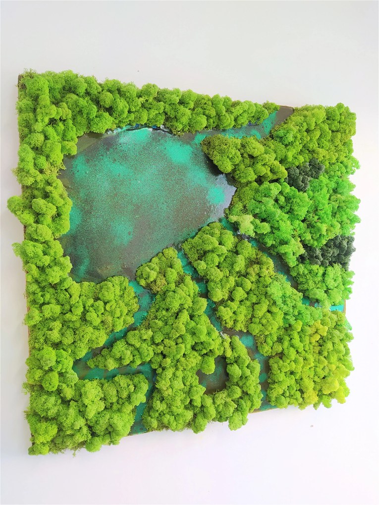 Machový obraz s epoxidom ''krajinka'' 105cm x 105cm
