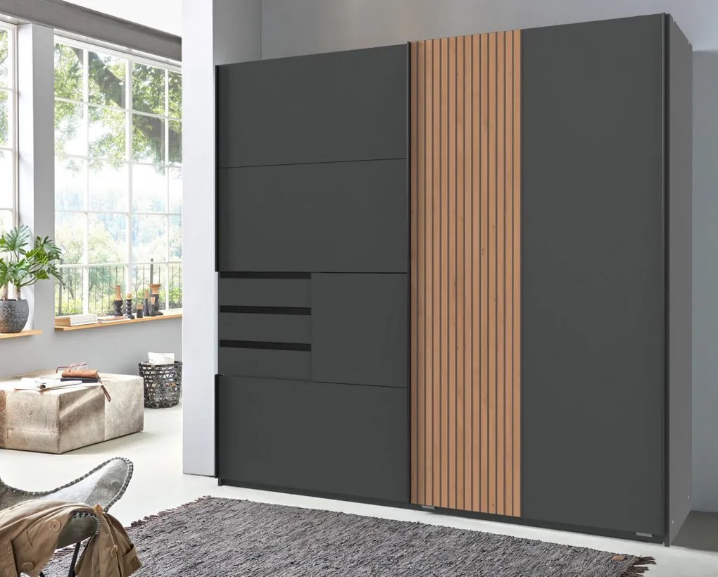 Šatníková skriňa Coburg, 180 cm, grafit/dub artisan