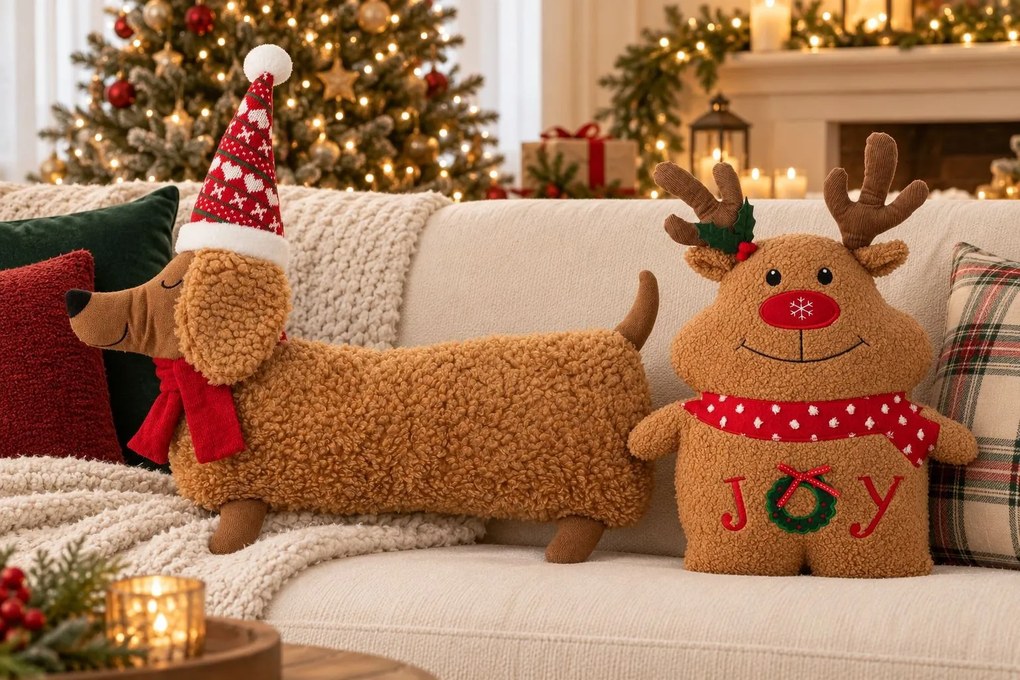Hnedý vianočný vankúš veselý Sob Christmas Animal – 36*11*48 cm