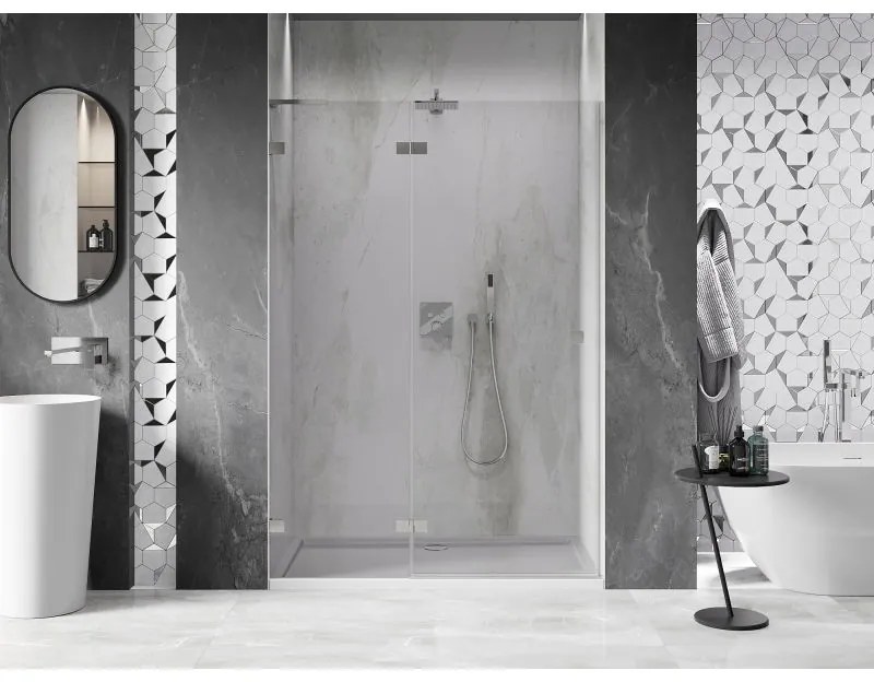 Mexen, Mexen Lunar L ľavé otočné sprchové dvere 140 cm, transparentné, brúsený nikel - 834L-140-000-97-00-L