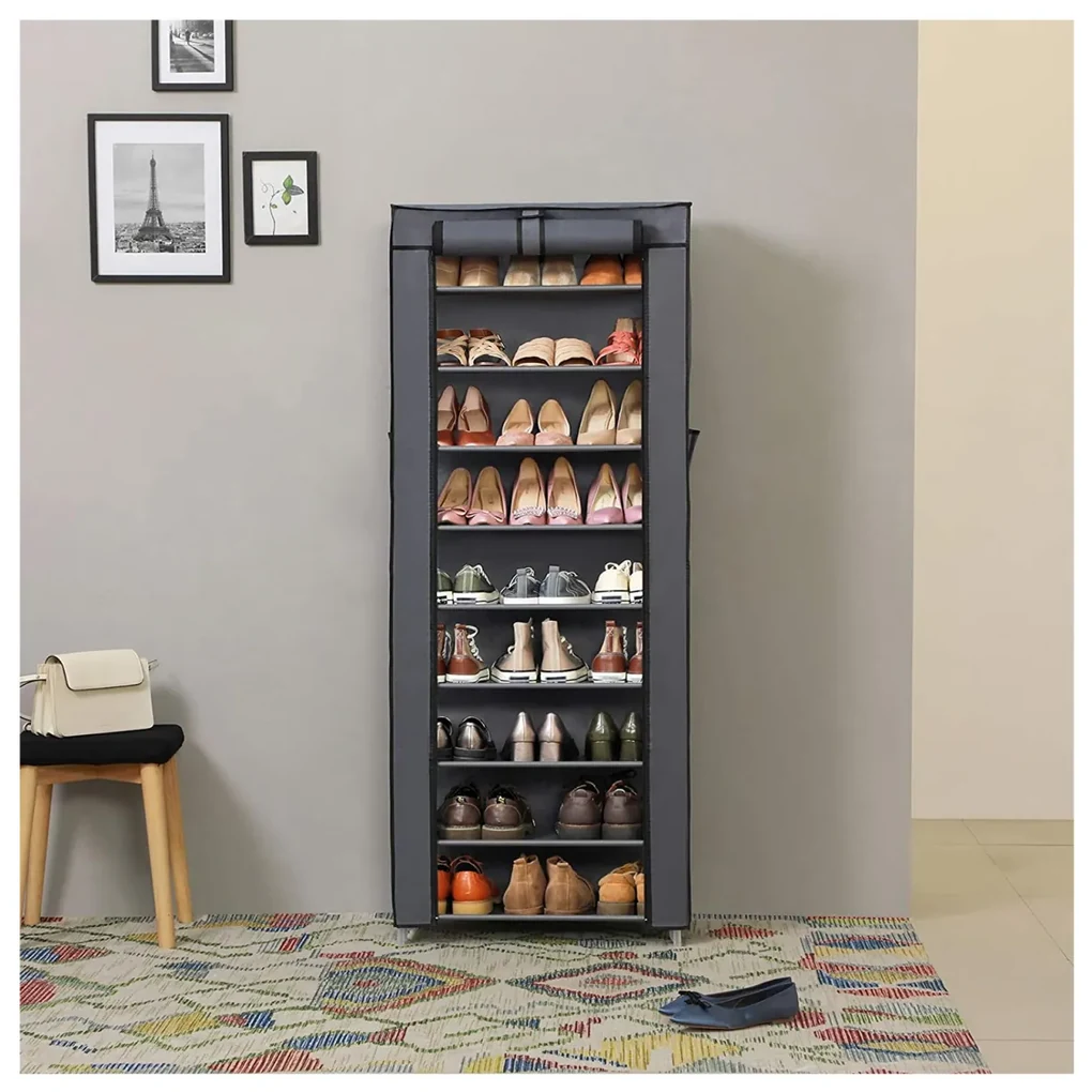 SONGMICS Skladací regál na topánky 10 políc sivý 58 x 160 x 28 cm