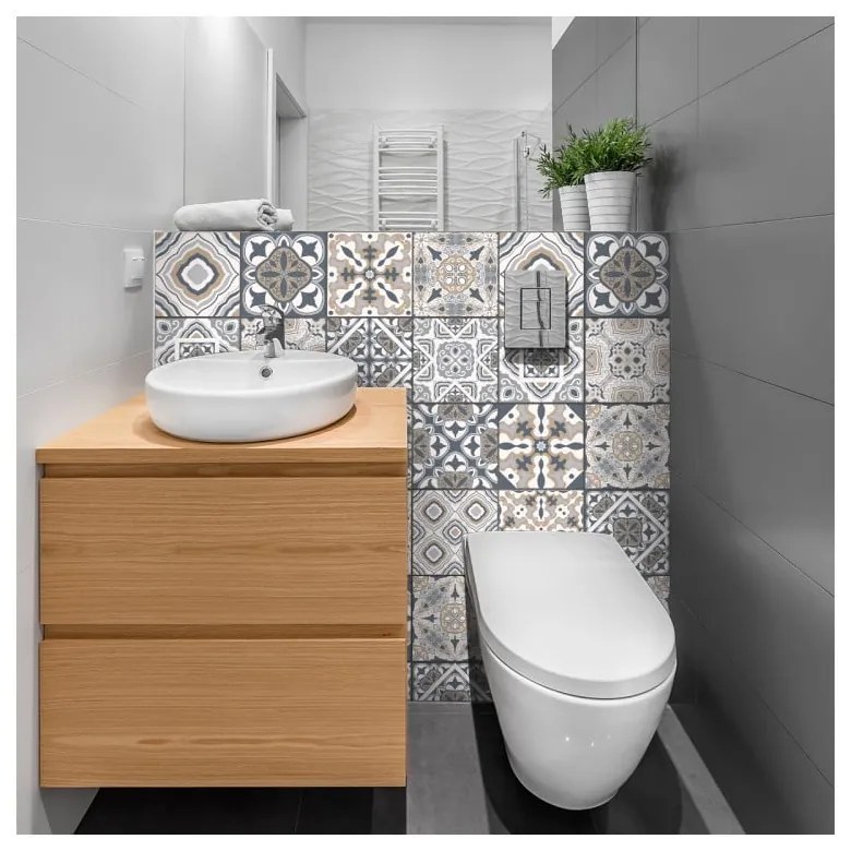 Sada 24 nástenných samolepiek Ambiance Decal Tiles Azulejos Giacomo, 10 × 10 cm