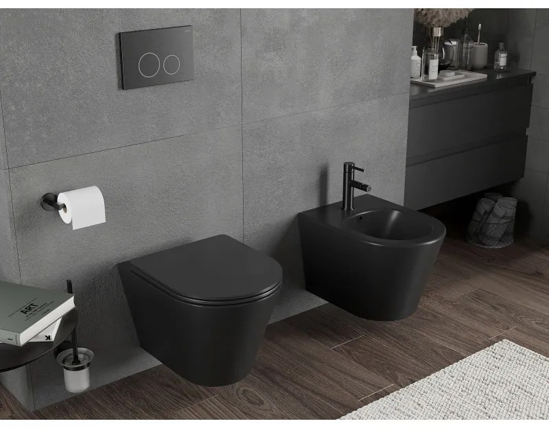 Mexen Rico, závesná WC misa 490x360x370 mm, Rimless Tornádo, čierna matná, 3372XX85T