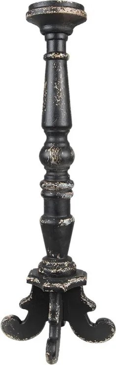 Čierny antik drevený svietnik - Ø 16*65 cm