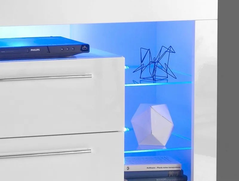 TV stolík Goal 179 cm, biely, s osvetlením