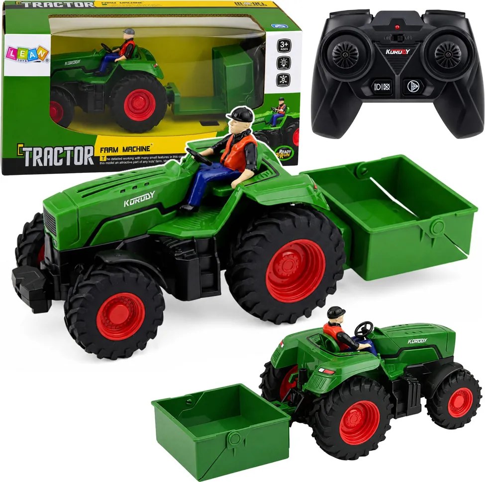 LEAN Toys Poľnohospodársky traktor s diaľkovým ovládaním RC so skriňovým prívesom Rolnik v mierke 1:24