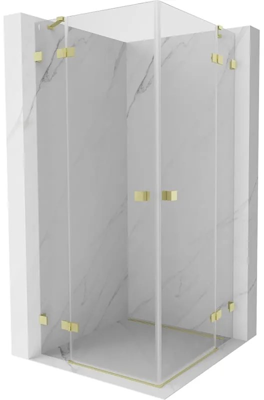 Mexen Lunar Duo, výklopný sprchový kút 75 x 75 cm, 8mm číre sklo, zlatý matný profil, 834-075L-075P-55-00