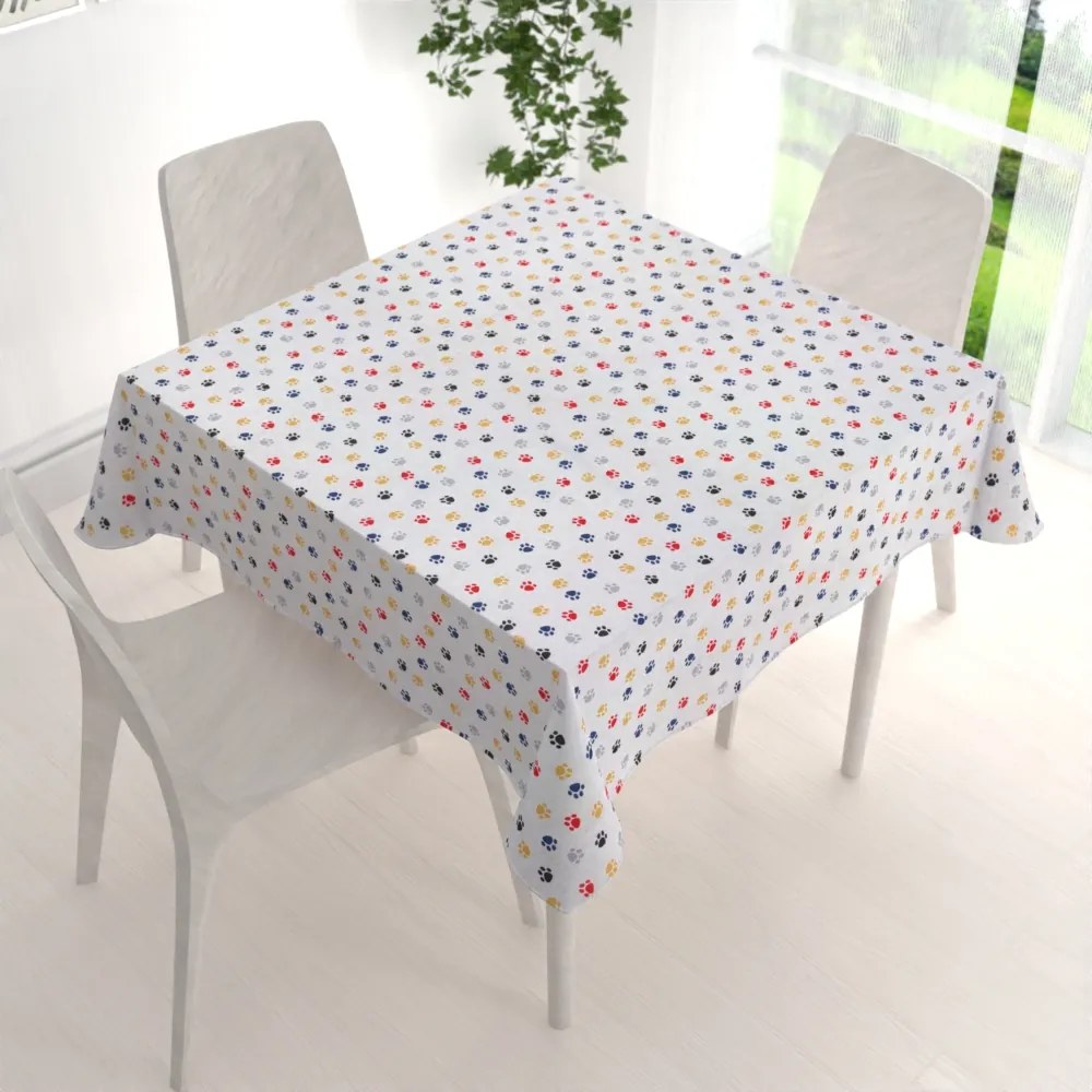 Biante Detský dekoračný štvorcový obrus Leona LN-012 Farebné labky na krémovom 70x70 cm