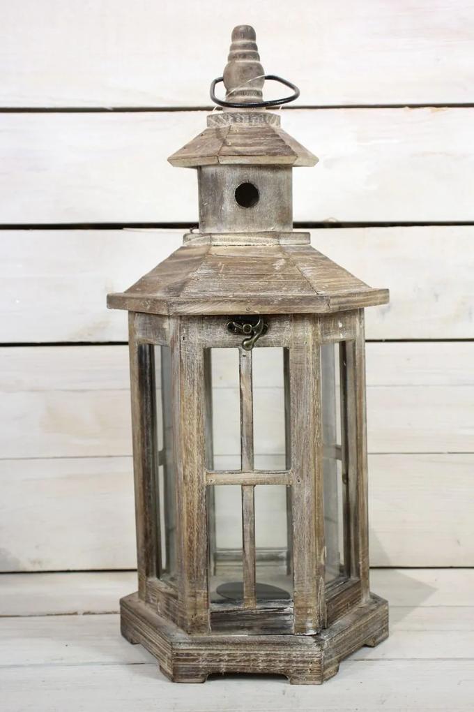 Drevený lampáš - hnedý (v. 43 cm) - vidiecky štýl