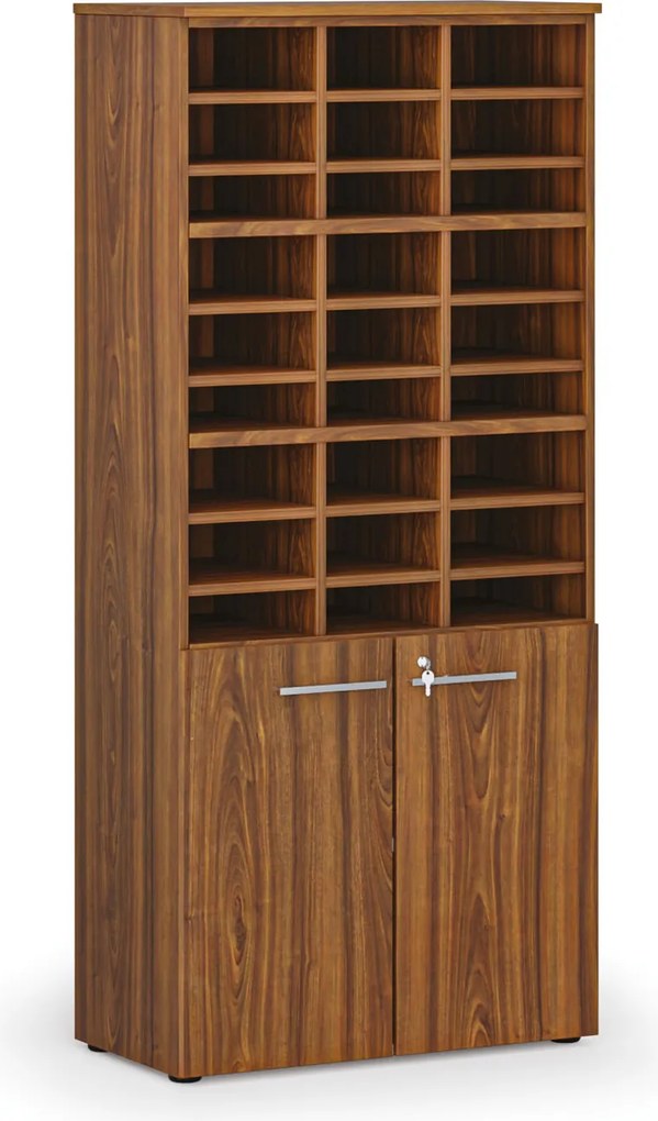 Triediaci regál s dverami PRIMO WOOD, 800 x 420 x 1781 mm, 27 priehradok, orech