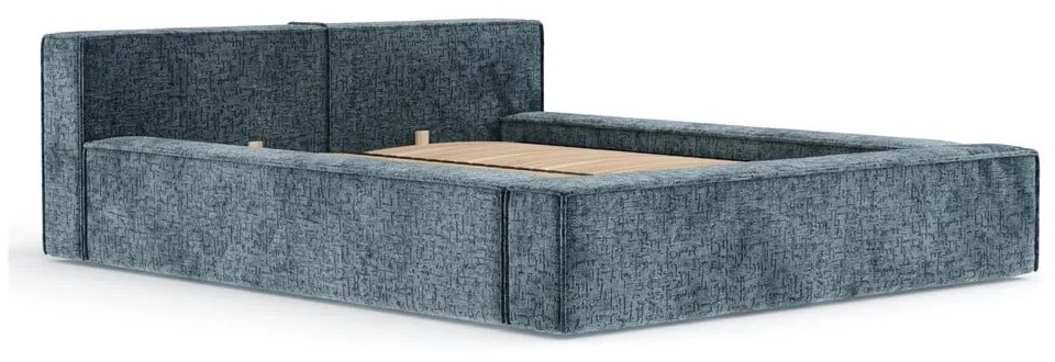 Sivomodrá čalúnená dvojlôžková posteľ s úložným priestorom s roštom 180x200 cm Voliera – Maison de Rêve