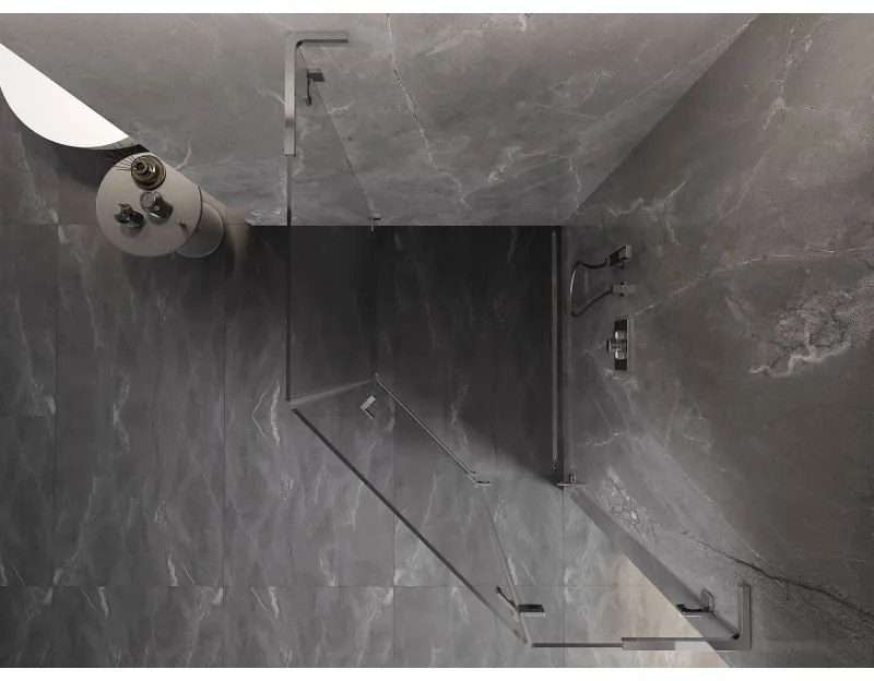 Mexen Lunar, L pravý výklopný päťuholníkový sprchový kút 80 x 100 cm, 8mm číre sklo, chrómový profil, 831L-080P-100L-01-00-P