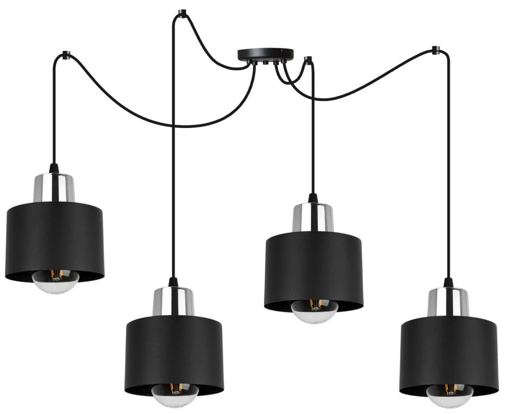 Závesné svietidlo Panta Spider, 4x čierne kovové tienidlo, ch