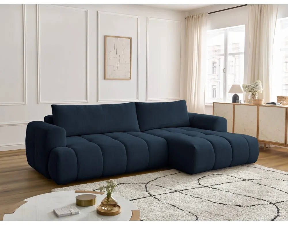 Tmavomodrá rozkladacia/s úložným priestorom rohová pohovka (pravý roh/s leňoškou) Fuji – Bobochic Paris
