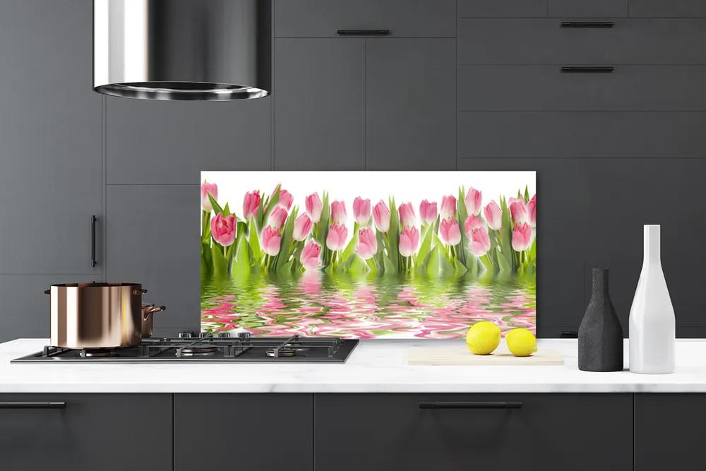Sklenený obklad Do kuchyne Tulipány rastlina príroda 140x70 cm