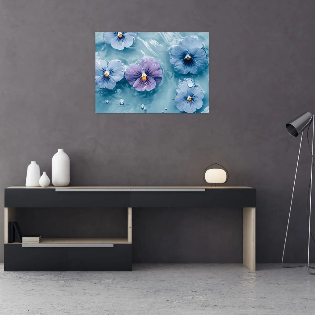 Obraz - Fialky vo vode (70x50 cm)