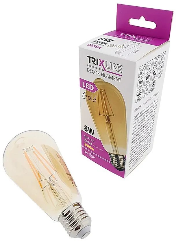 Žiarovka LED ST64 8W E27 1600K Gold Decor Filament