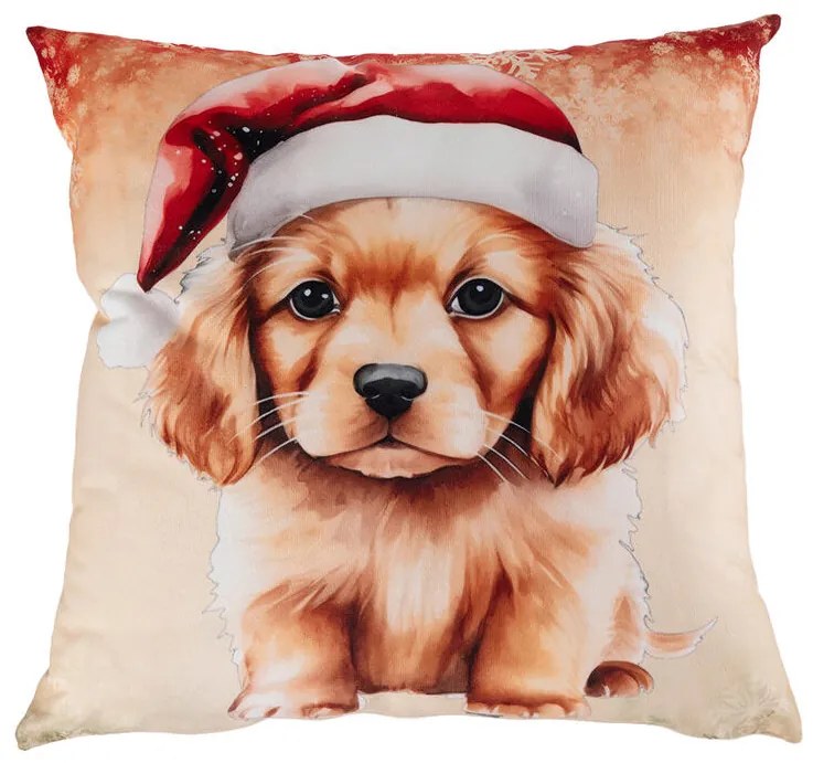 Obliečka na vankúšik ŠTENIATKO S VIANOČNOU ČIAPKOU 40 x 40 cm