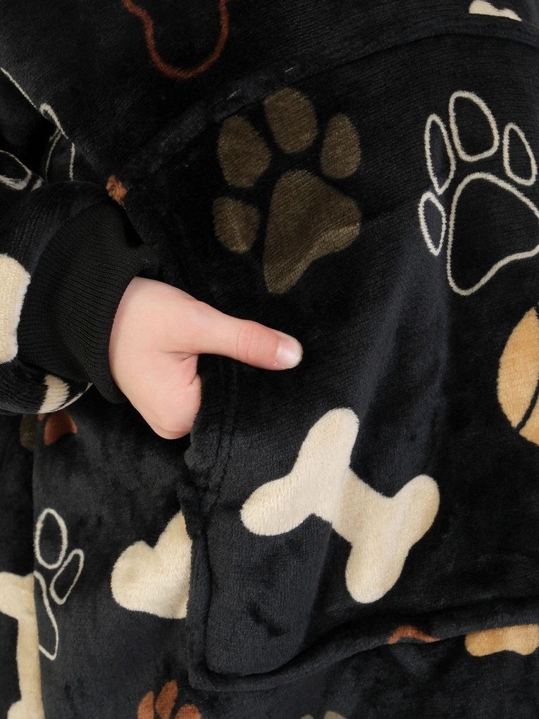 Baránková mikina mikroplyš – Psie labky čiernej veľkosť S detská