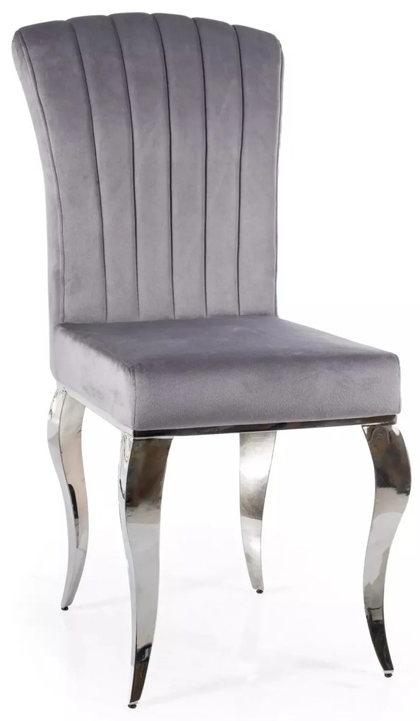 Sametová jídelní židle Prince šedá/chrom
