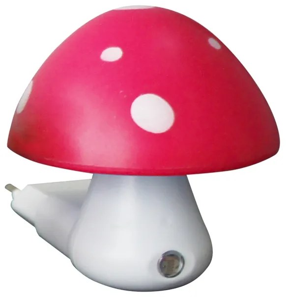 ACA Lighting LED detská nočná lampička do zásuvky Muchotrávka červená 0,4W/230V/6400K, súmrakový senzor