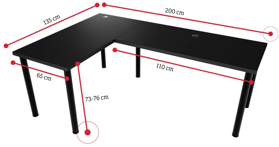 Počítačový rohový stôl LOOK N, 200/135x73-76x65, čierna, ľavý