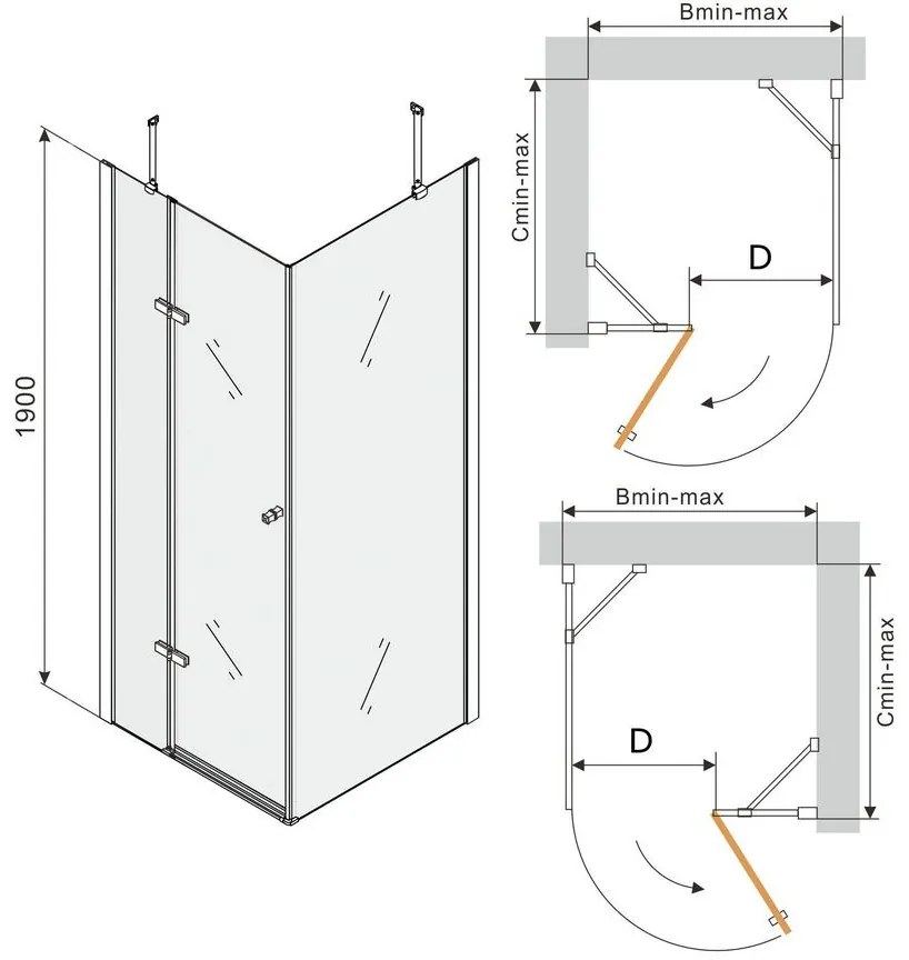 Mexen ROMA sprchovací kút 70x50cm, 6mm sklo, čierny profil-číre sklo, 854-070-050-70-00