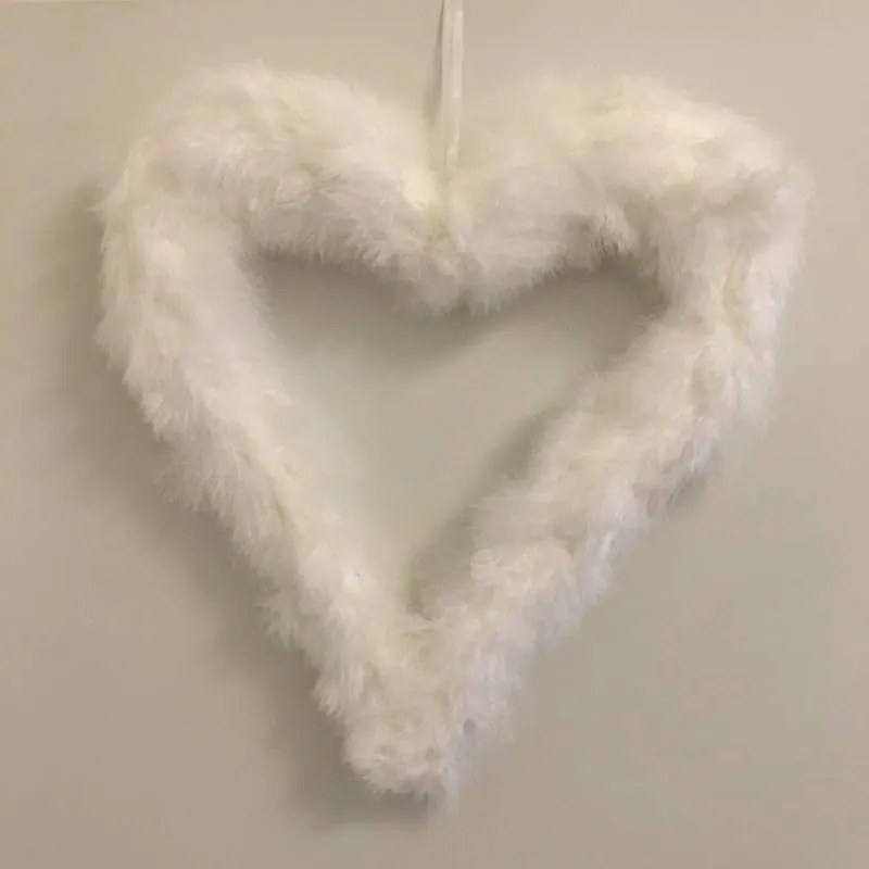 DECOLED Srdce z peříček, 37 cm, bílá