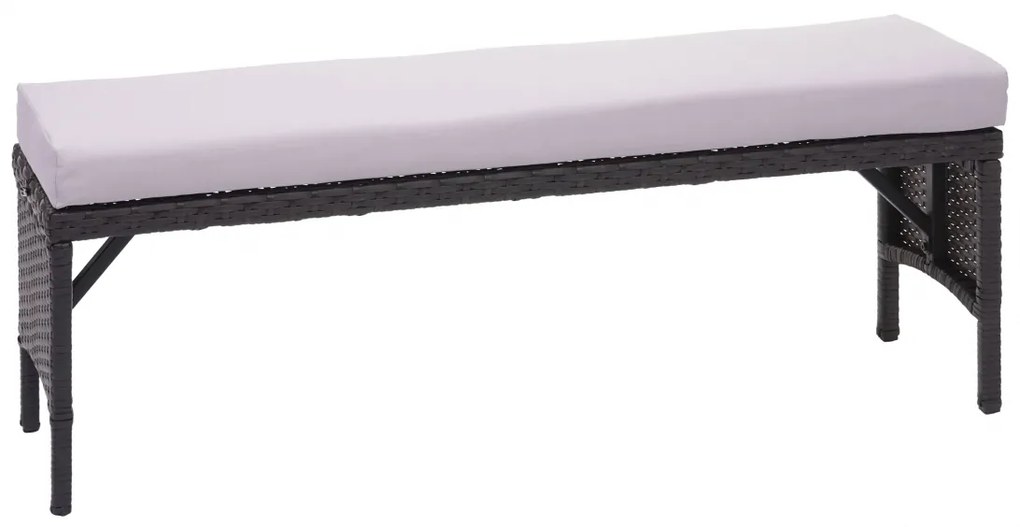 Záhradná lavica HWC-G16, polyratan - čierna, vankúš svetlosivá