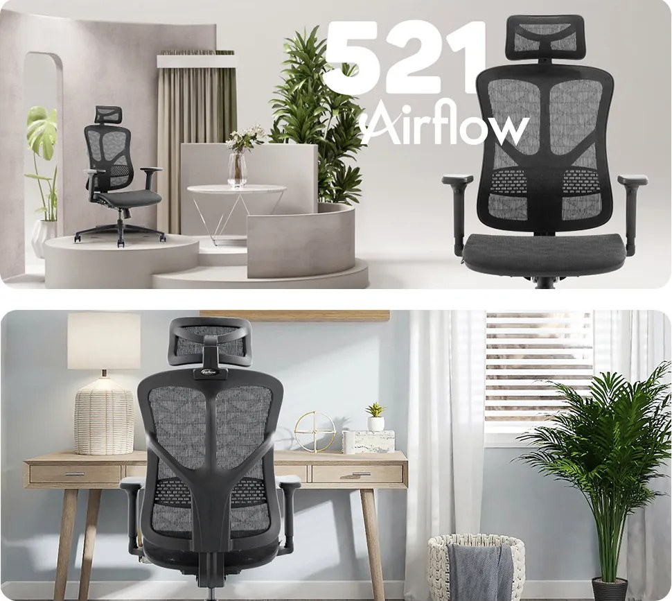 Ergonomická sieťovaná kancelárska stolička MOSH Airflow 521 – čierna