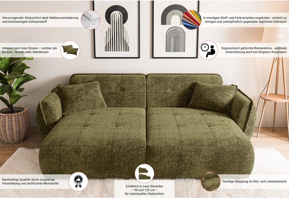 Zelená ženilková pohovka s leňoškou 252 cm Nelia Big – Ropez