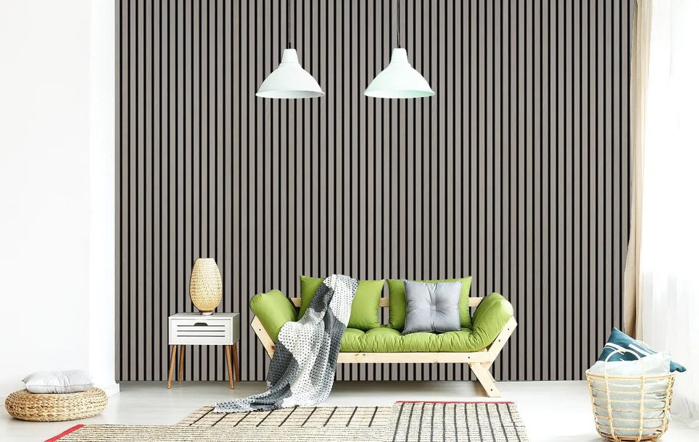 Drevený akustický panel, 2400 x 600 mm, čierny podklad, balenie 5 ks, dub grafitový