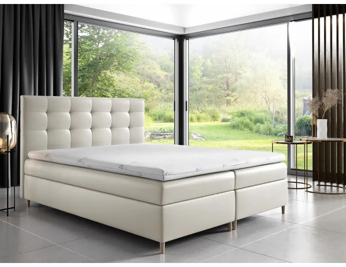 Čalúnená posteľ Alexa s úložným priestororm béžová eko koža 200 x 200 + topper zdarma
