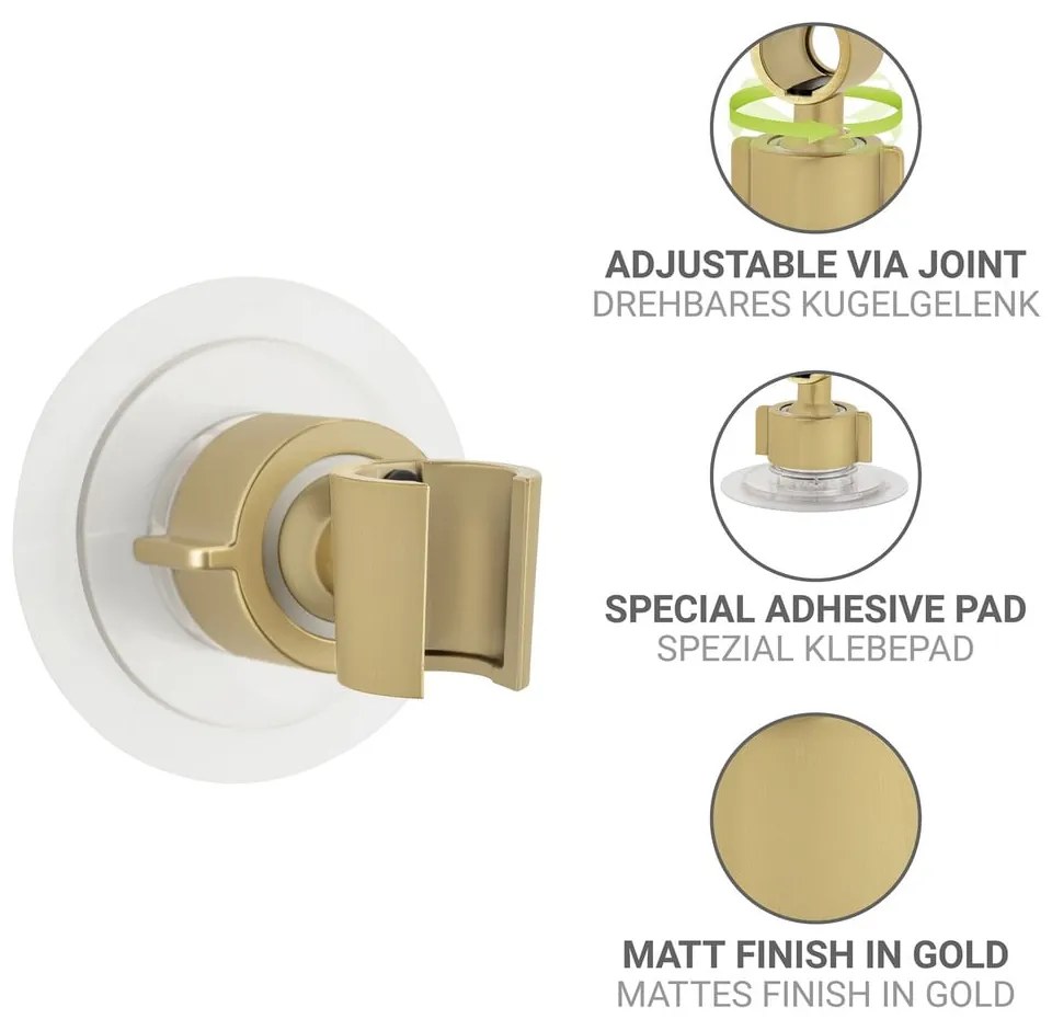 Plastový držiak na sprchu bez vŕtania v zlatej farbe Libertà – Wenko