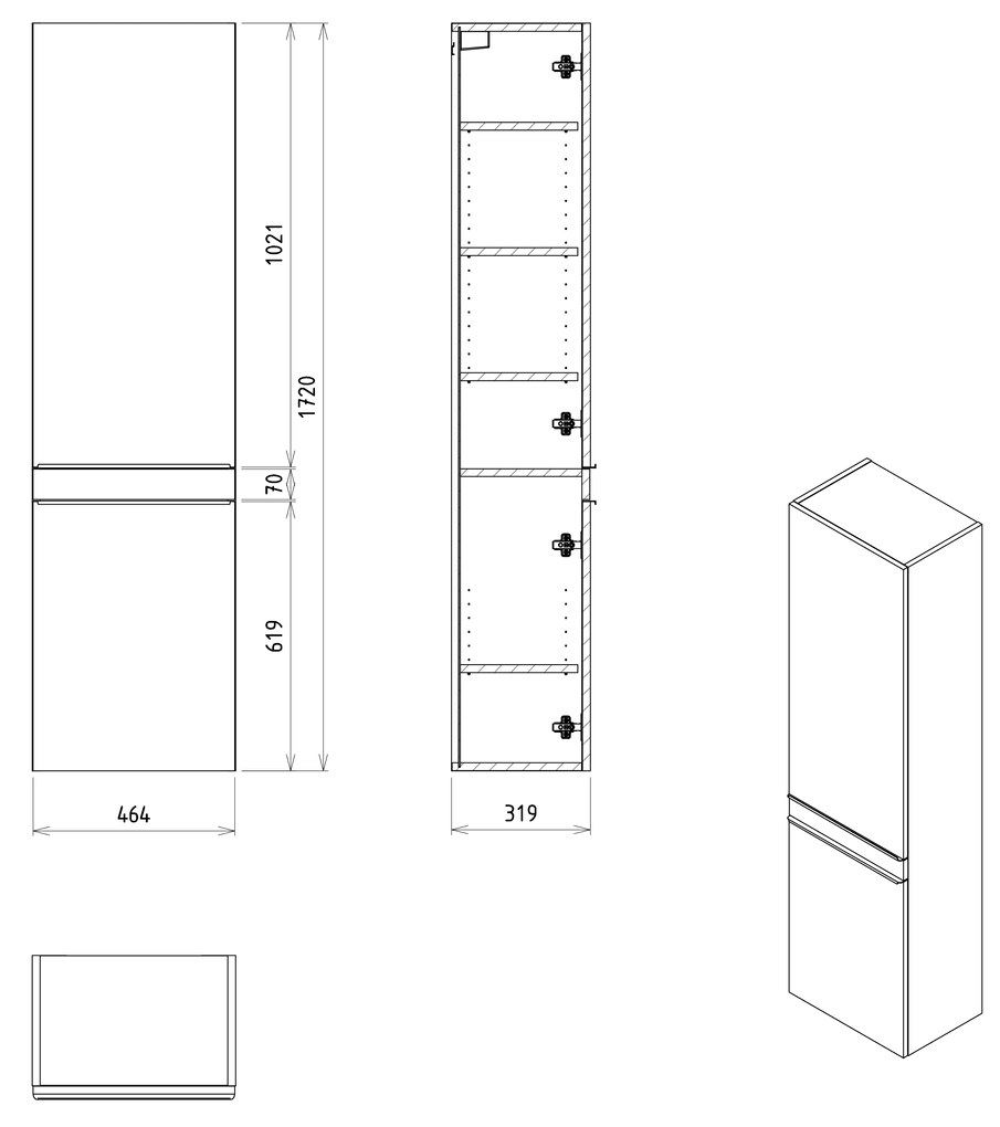 Sapho, SITIA skrinka vysoká 46,7x172x32cm, 2x dvierka, ľavá/pravá, dub Alabama, SI450-2222