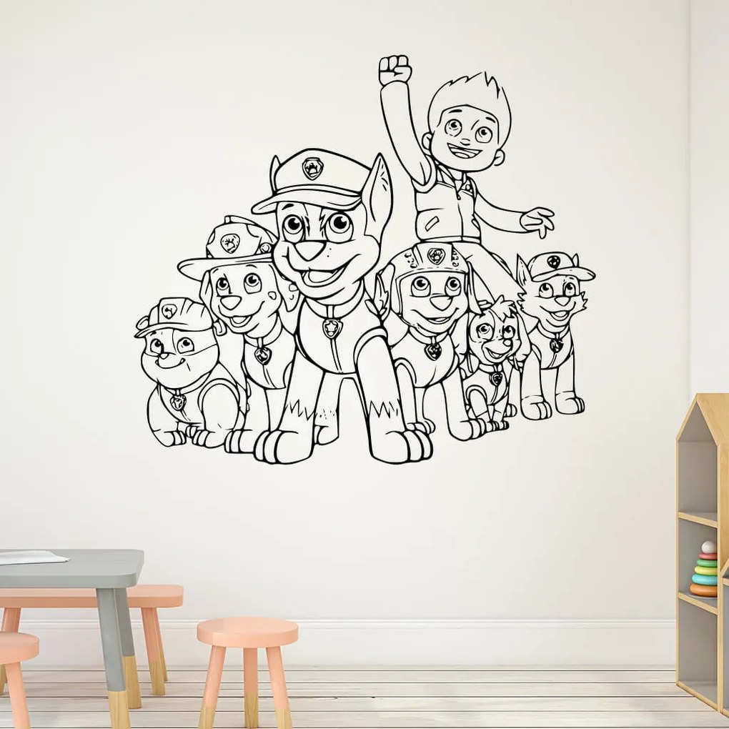 Veselá Stena Samolepka na stenu na stenu Ryder a Labková patrola Farba: oranžová, Veľkosť: 100 x 88 cm