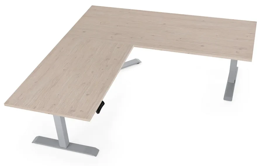 Výškovo nastaviteľný stôl OfficeTech Angle, 180 x 200 cm, sivá podnož, dub