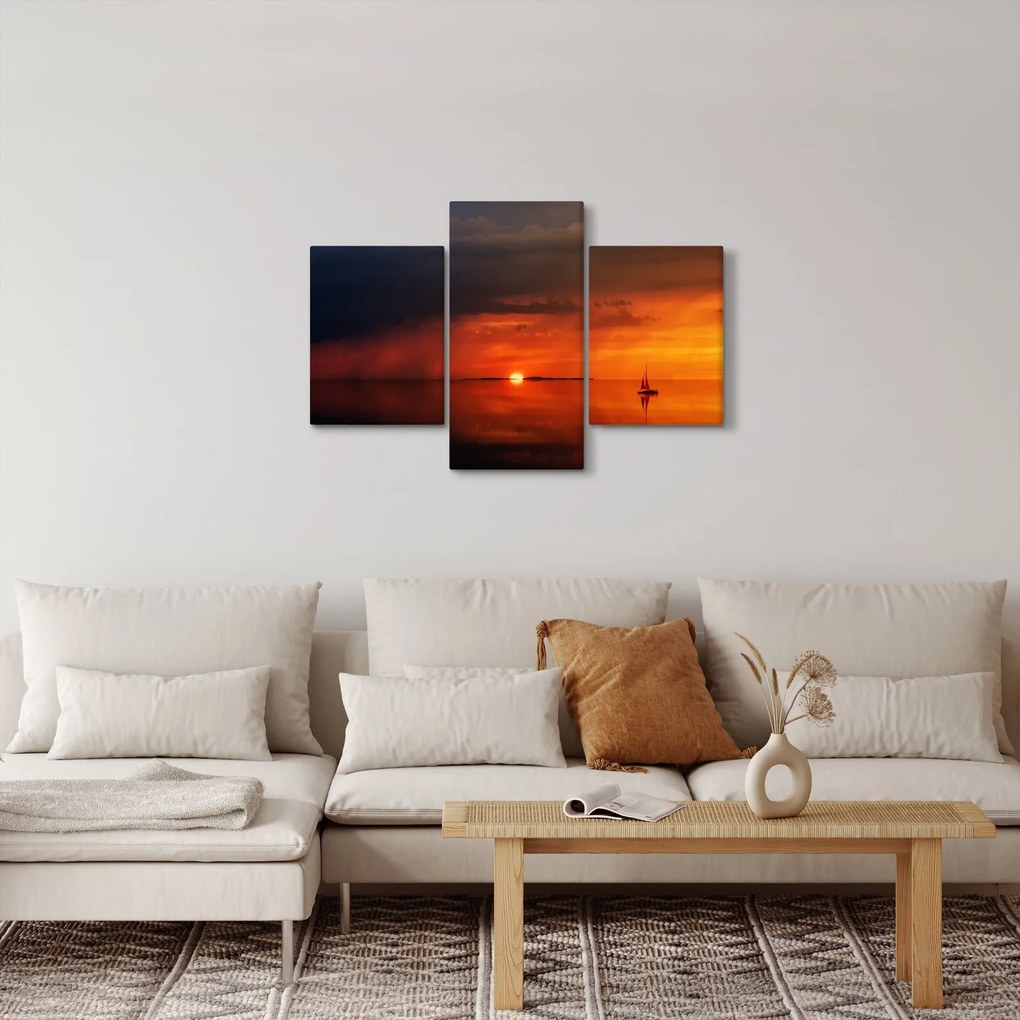 Obraz západu slnka s plachetnicou (90x60 cm)