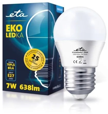 LED žiarovka ETA EKO mini globe, E27, 7W, 3000K, teplá biela