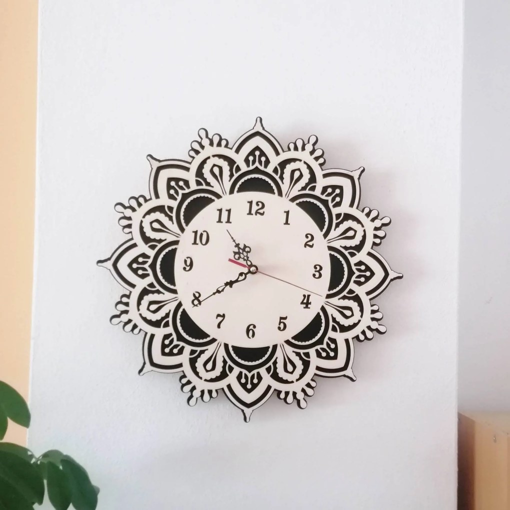 SENTOP | Drevené nástenné hodiny Mandala – Elegantný 3D dizajn | SENTOP PR0375 MDF-playwood analógové