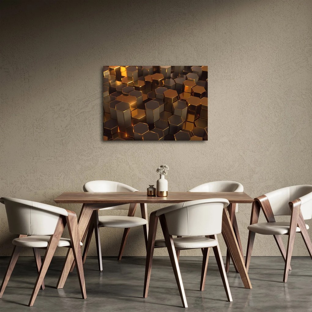 Obraz - Bronzové hexagóny (70x50 cm)