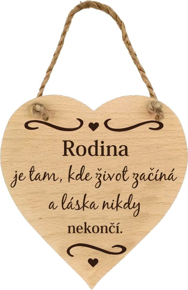 AMADEA Drevené srdce s nápisom Rodina je tam, kde život začína..., masívne drevo, 16x15 cm