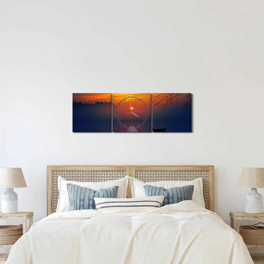 Obraz mostu pri západe slnka (s hodinami) (90x30 cm)