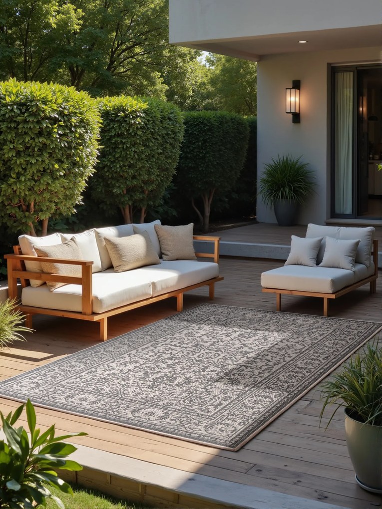 NORTHRUGS, Kusový koberec Duet Kona 106249 White/Gray - na von aj na doma, 200x290, šedá, chodba / predsieň